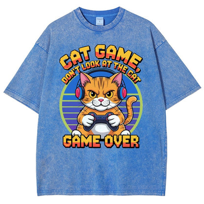 Funny Cat Game-Game Over Vintage Distressed T-shirt