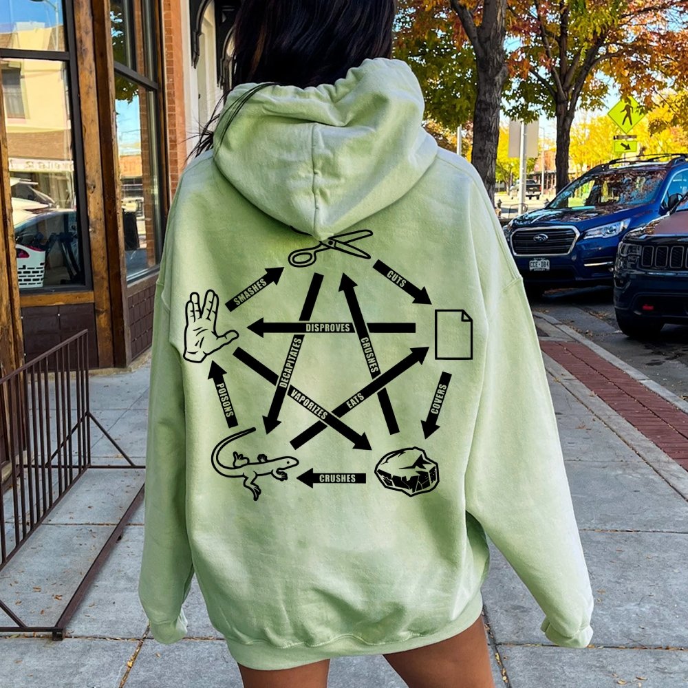 Rock Paper Scissors Spock Printed Back Unisex Cotton Hoodie