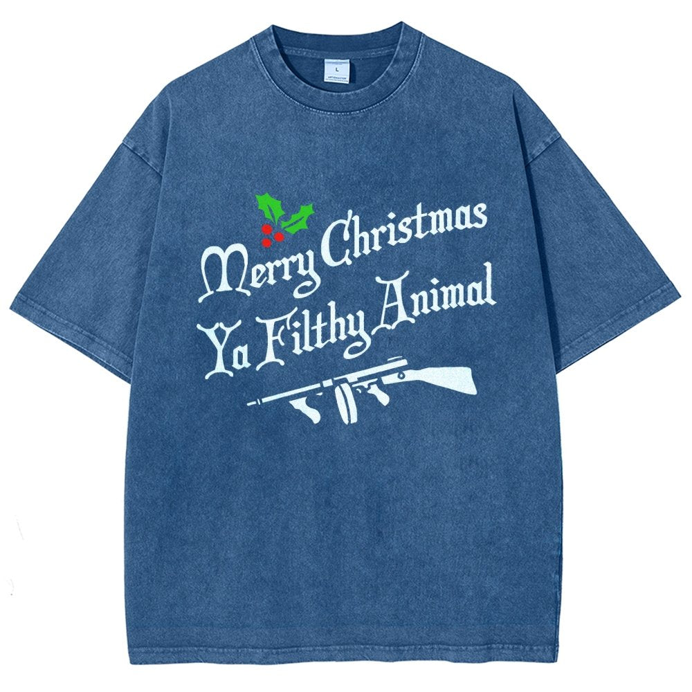 Merry Christmas Ya Filthy Animal Vintage Distressed T-shirt