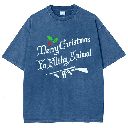 Merry Christmas Ya Filthy Animal Vintage Distressed T-shirt