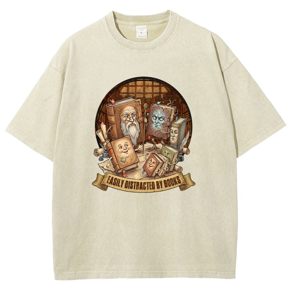 Easily Distracted By Books Vintage Distressed T-shirt