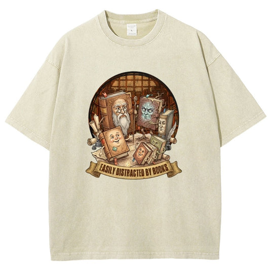 Easily Distracted By Books Vintage Distressed T-shirt