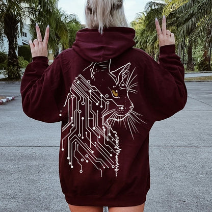 Cat Printed Back Cotton Hoodie
