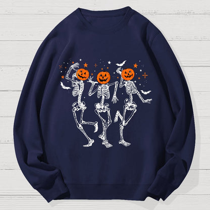 Dancing Skeleton Pumpkin Halloween Geek Cotton Sweatshirt