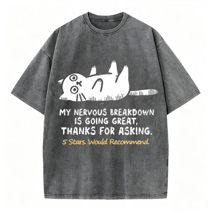 My Nervous Breakdown Is Going Great Thanks For Asking Funny Cat Vintage Washed Graphic Tee
