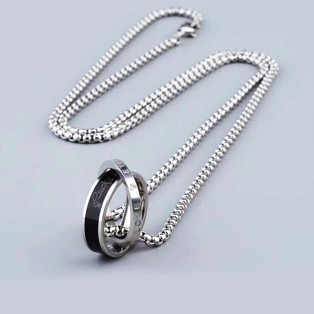Engraved Eternal Love Necklace - Connected Stainless Steel Rings