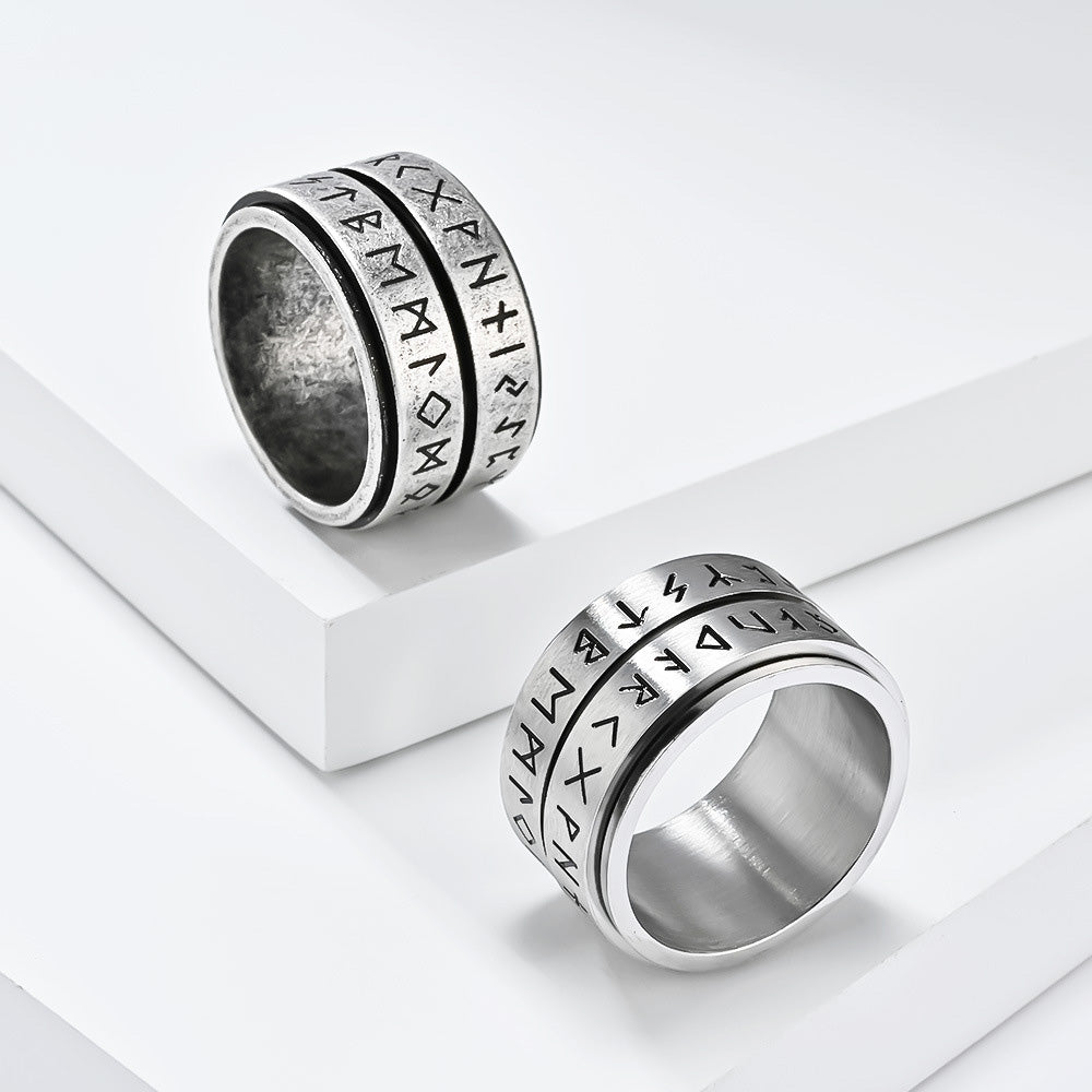 Rotatable Viking Runes Stainless Steel Ring