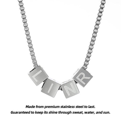 Custom Initial Necklace - Personalized Alphabet Cube Pendant in Stainless Steel