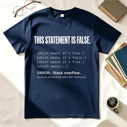 This Statement Is False Stack Overflow Logic Paradox Funny Graphic Tee