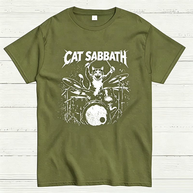 Cat Sabbath Funny Cat Drummer T-Shirt