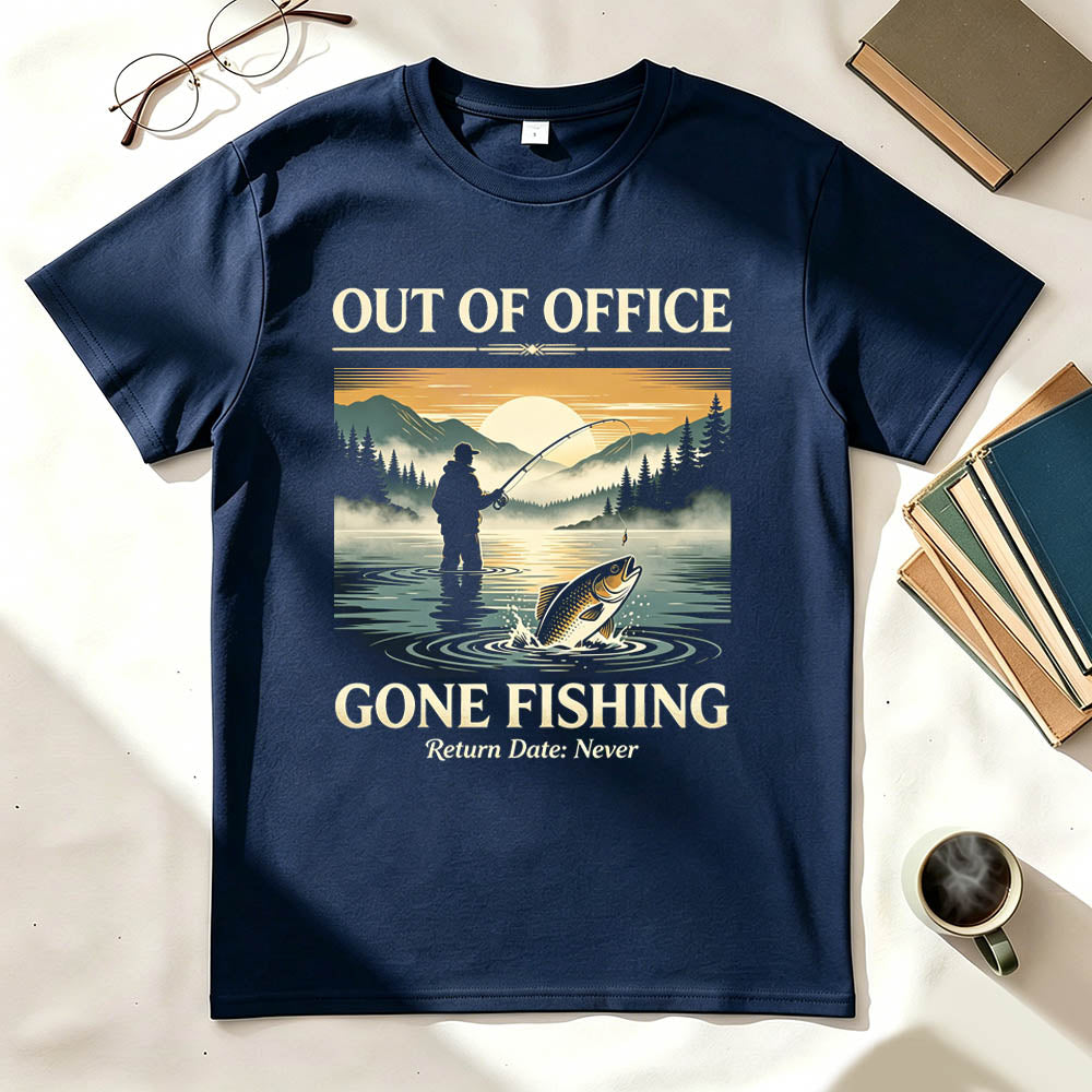 Out of Office Gone Fishing Return Date Never Funny Fishing T-Shirt