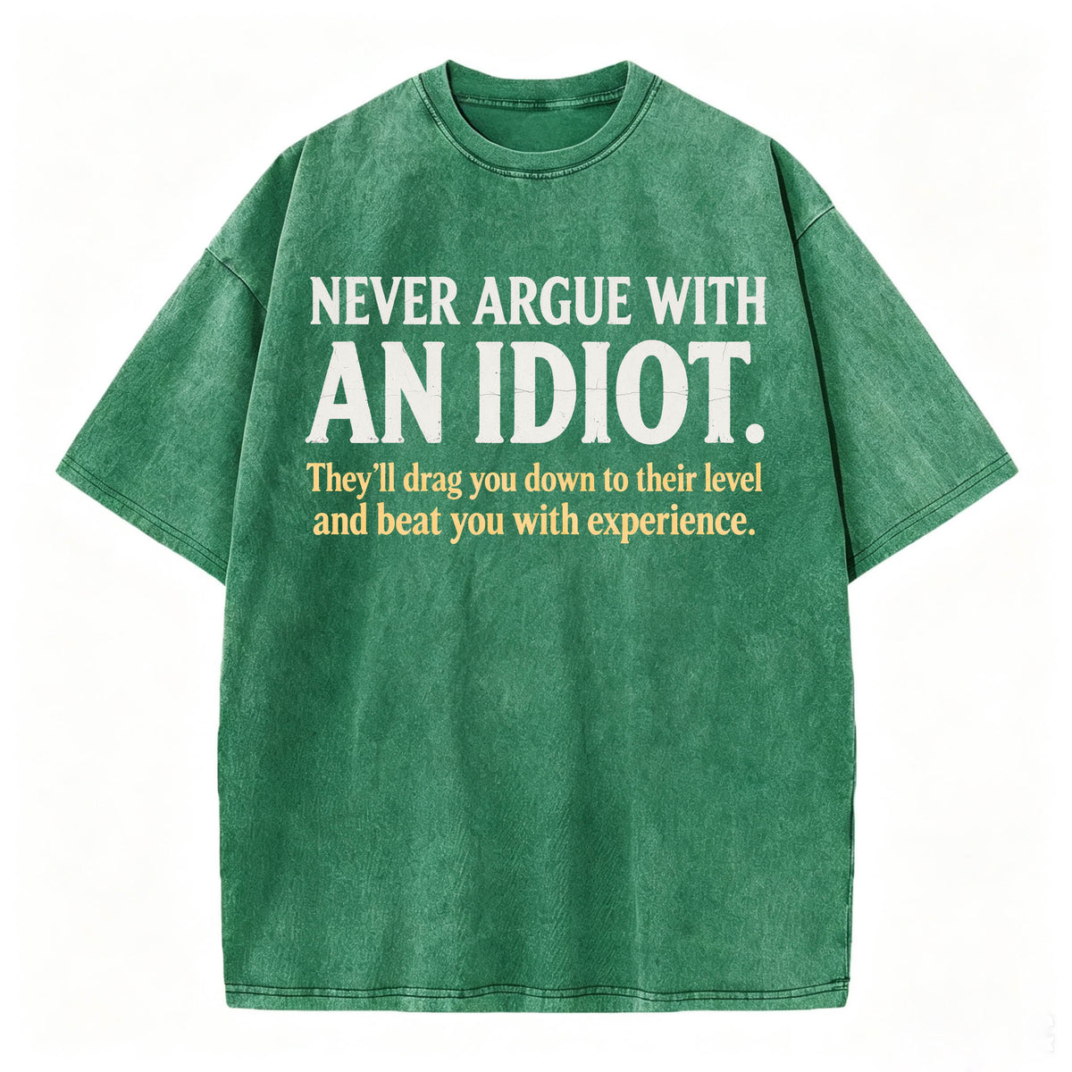 Never Argue With an Idiot — Funny Sarcastic Washed Graphic T-Shirt