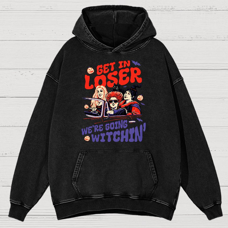 Retro Halloween Shirt - Get In Loser We're Going Witchin Vintage Distressed Hoodie