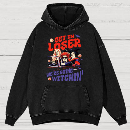 Retro Halloween Shirt - Get In Loser We're Going Witchin Vintage Distressed Hoodie