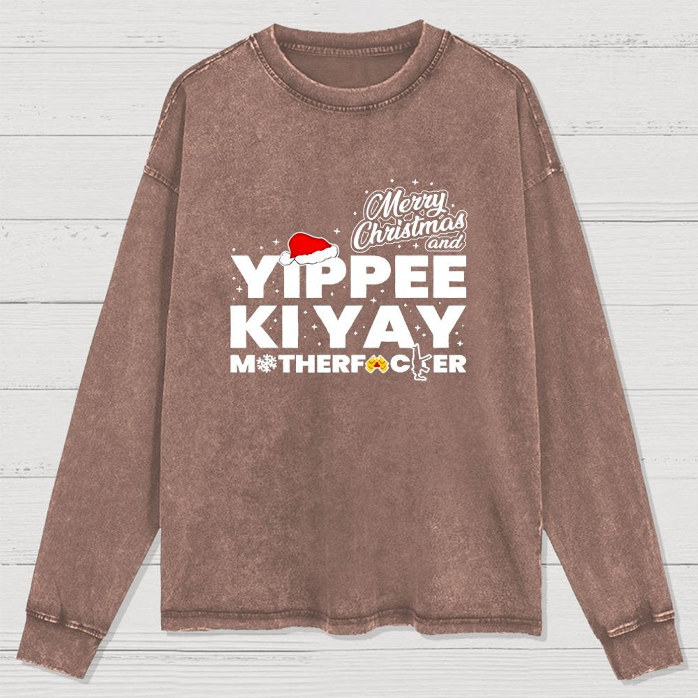 Merry Christmas And Yippee Ki Yay Motherfucker Washed Long Sleeve Tee
