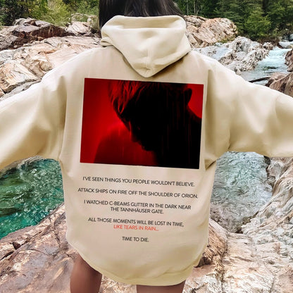 Tears in Rain-Tears in Red-Time to Die Printed Back Cotton Hoodie