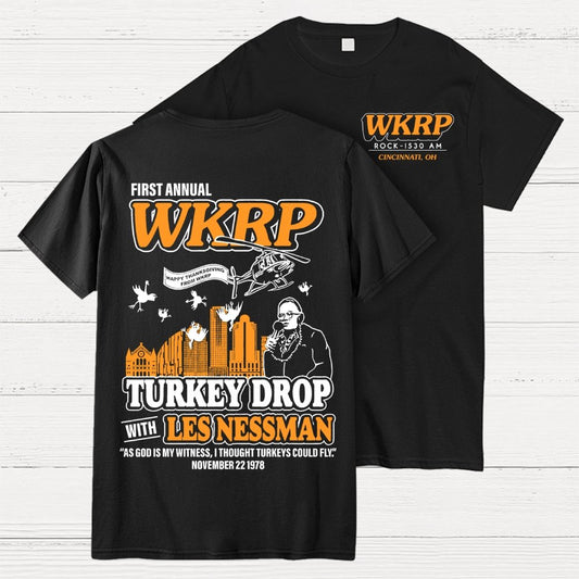 First Annual Fictional Radio Thanksgiving Day Turkey Drop Front And Back Printing Geek T-Shirt