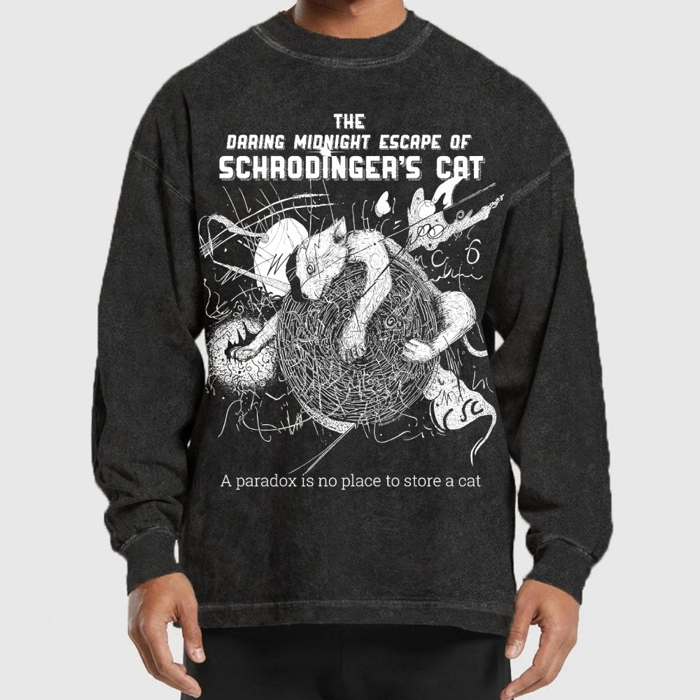 The Daring Midnight Escape of Schrödinger's Cat Washed Long Sleeve Tee