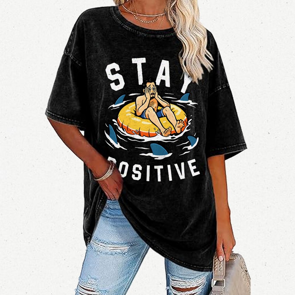 Try to Stay Positive! Vintage Distressed T-shirt