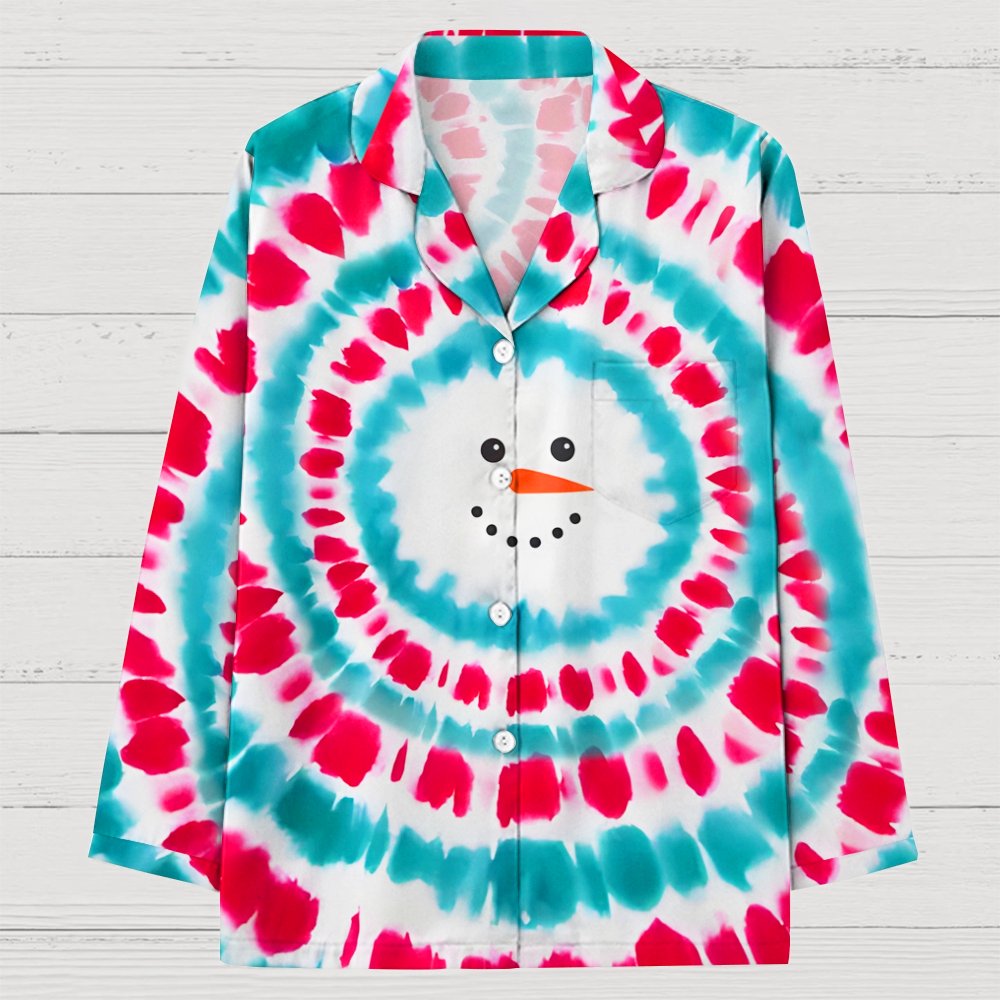 Tie Dye Christmas Snowman Unisex Geek Long Sleeve Pajama Set