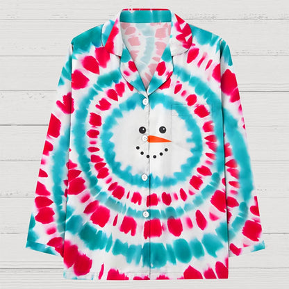 Tie Dye Christmas Snowman Unisex Geek Long Sleeve Pajama Set