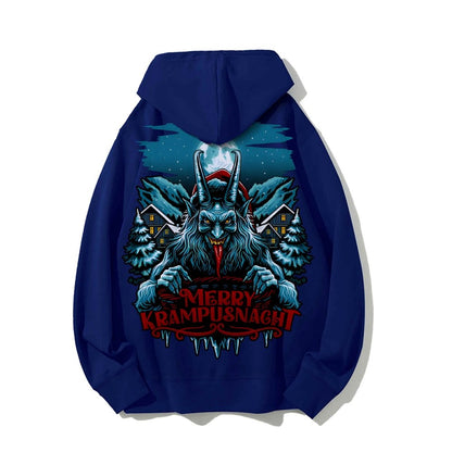 Merry Krampusnacht Christmas Geek Printed Back Cotton Hoodie