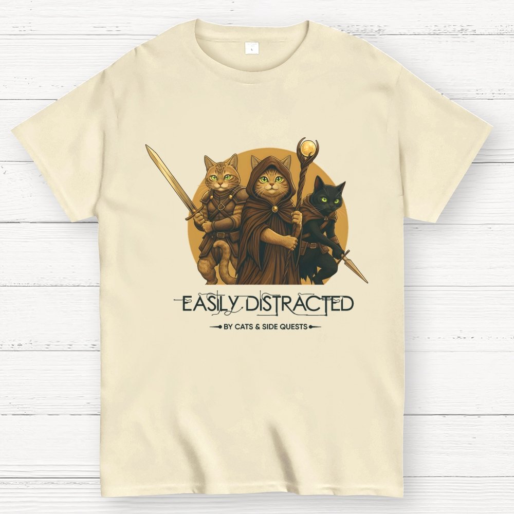 Easily Distracted By Cats And Side Quests Geek T-Shirt