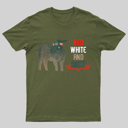 Red White And Beef Cattle Independence Day Geeky T-Shirt
