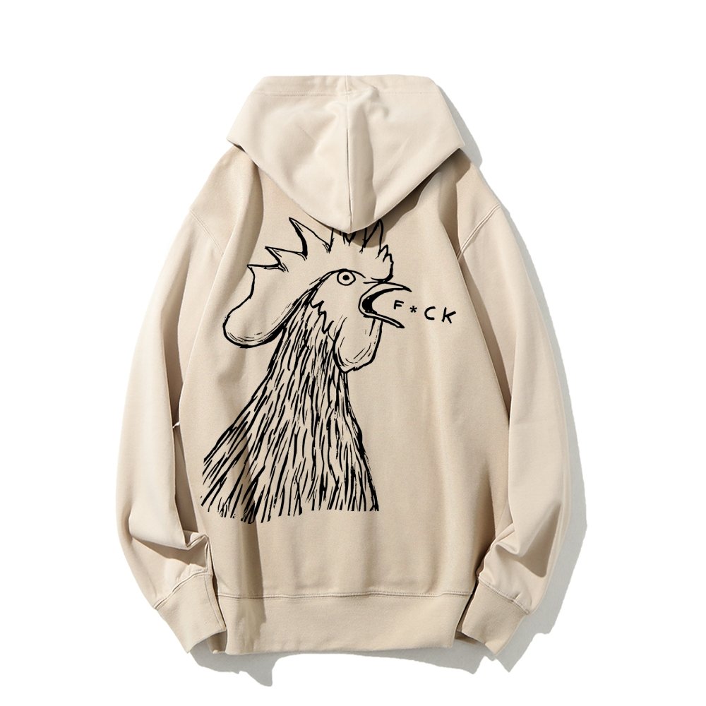 Funny Chicken  Printed Back Cotton Hoodie