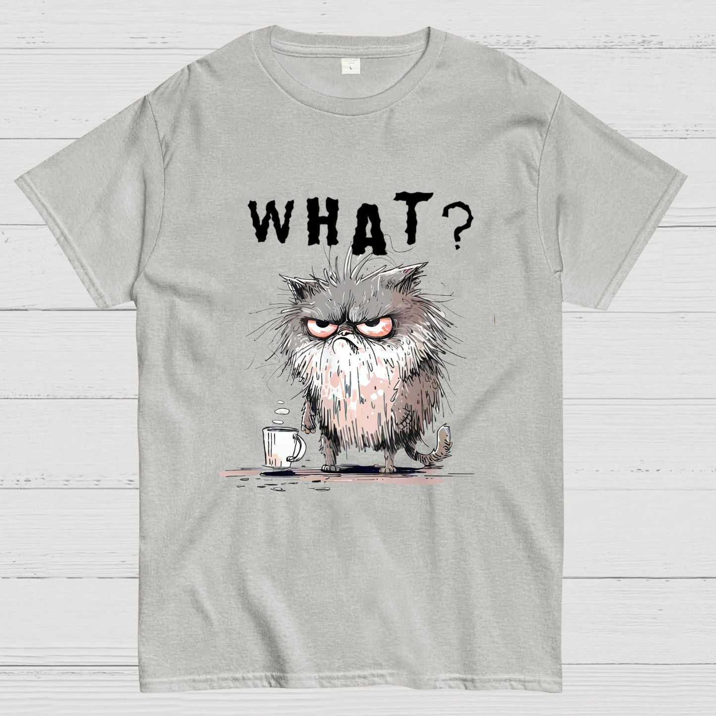 Bad Temper Feline With Coffee Grumpily Catty Funny T-Shirt