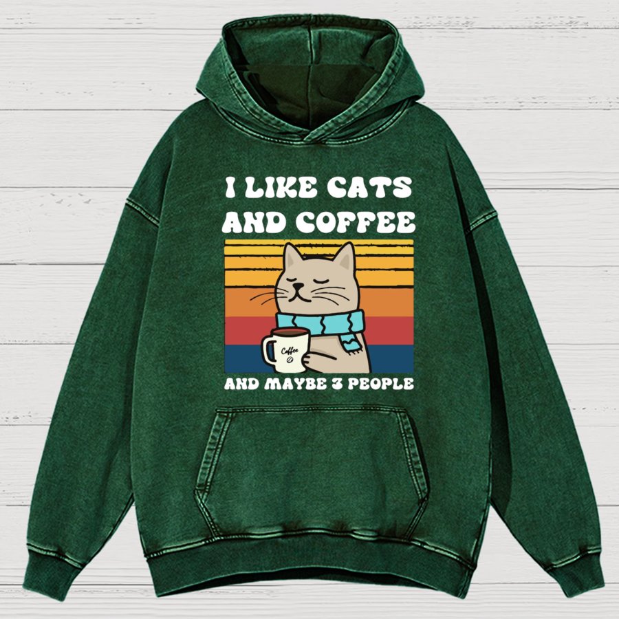 I Like Cats And Coffee And Maybe 3 People Funny Nerd Vintage Distressed Hoodie