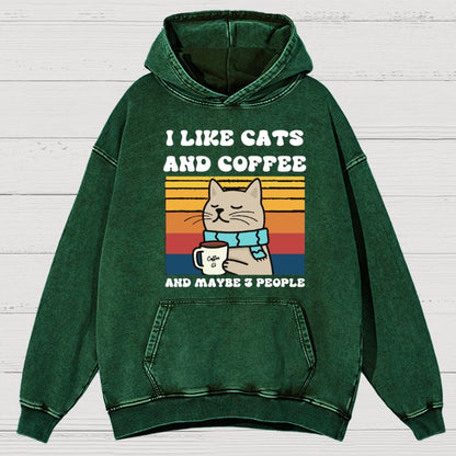 I Like Cats And Coffee And Maybe 3 People Funny Nerd Vintage Distressed Hoodie