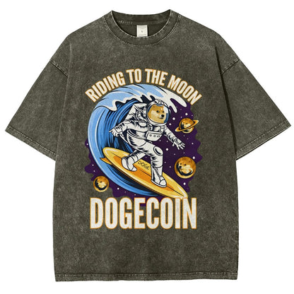 Riding To The Moon Dogecoin DOGE Vintage Distressed T-shirt