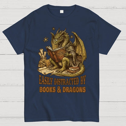 Easily Distracted By Books And Dragons Geek T-Shirt