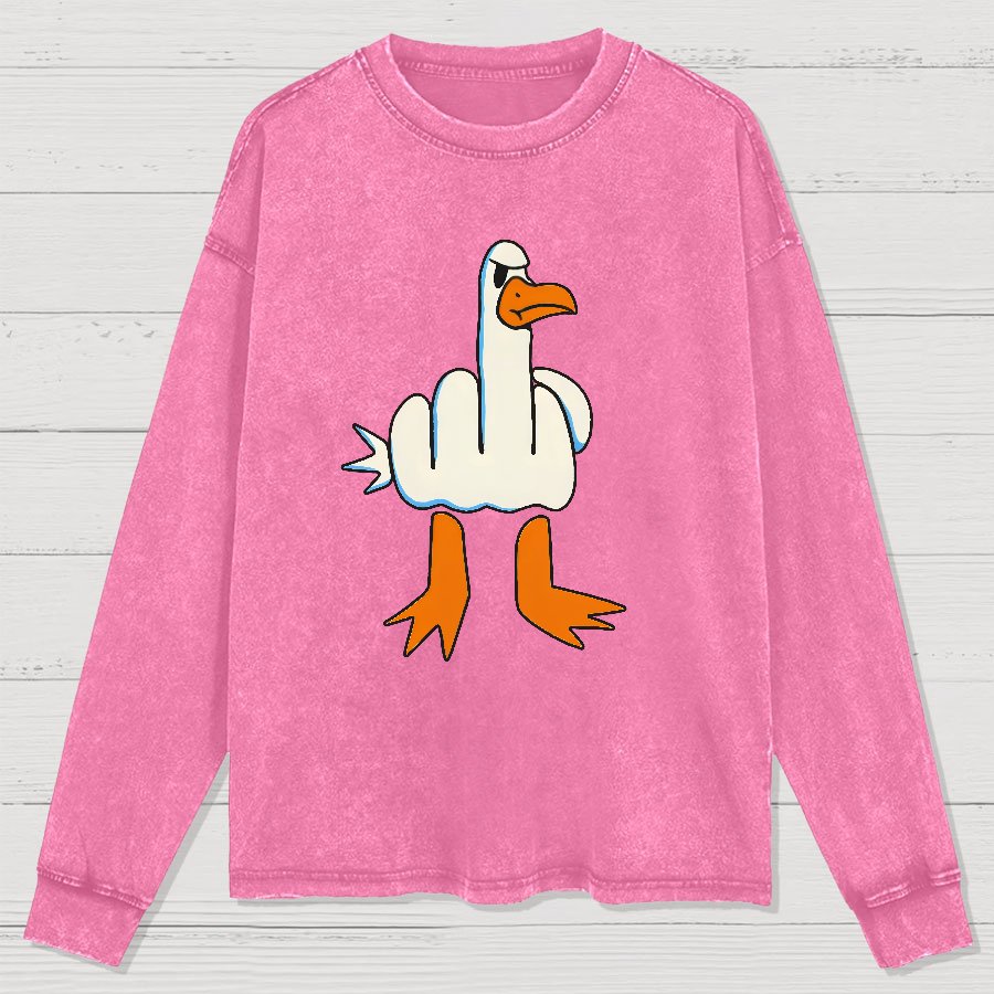 Rude Seagull Design Funny Washed Long Sleeve Tee