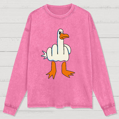Rude Seagull Design Funny Washed Long Sleeve Tee