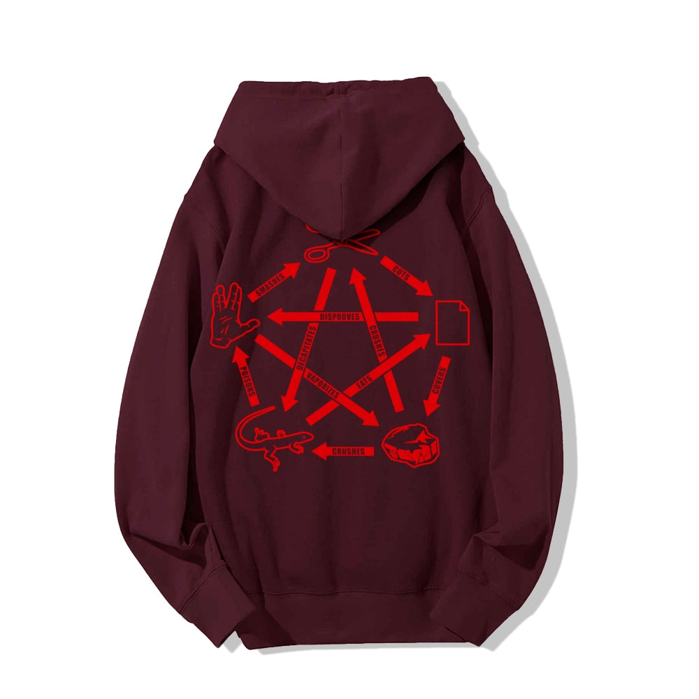 Rock Paper Scissors Spock Printed Back Unisex Cotton Hoodie