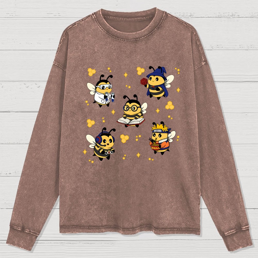 Nerdy Bees Squad Washed Long Sleeve Tee