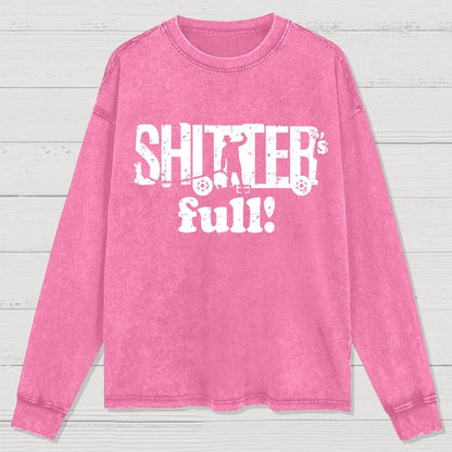 Shitter's Full! Christmas Humor Washed Long Sleeve Tee