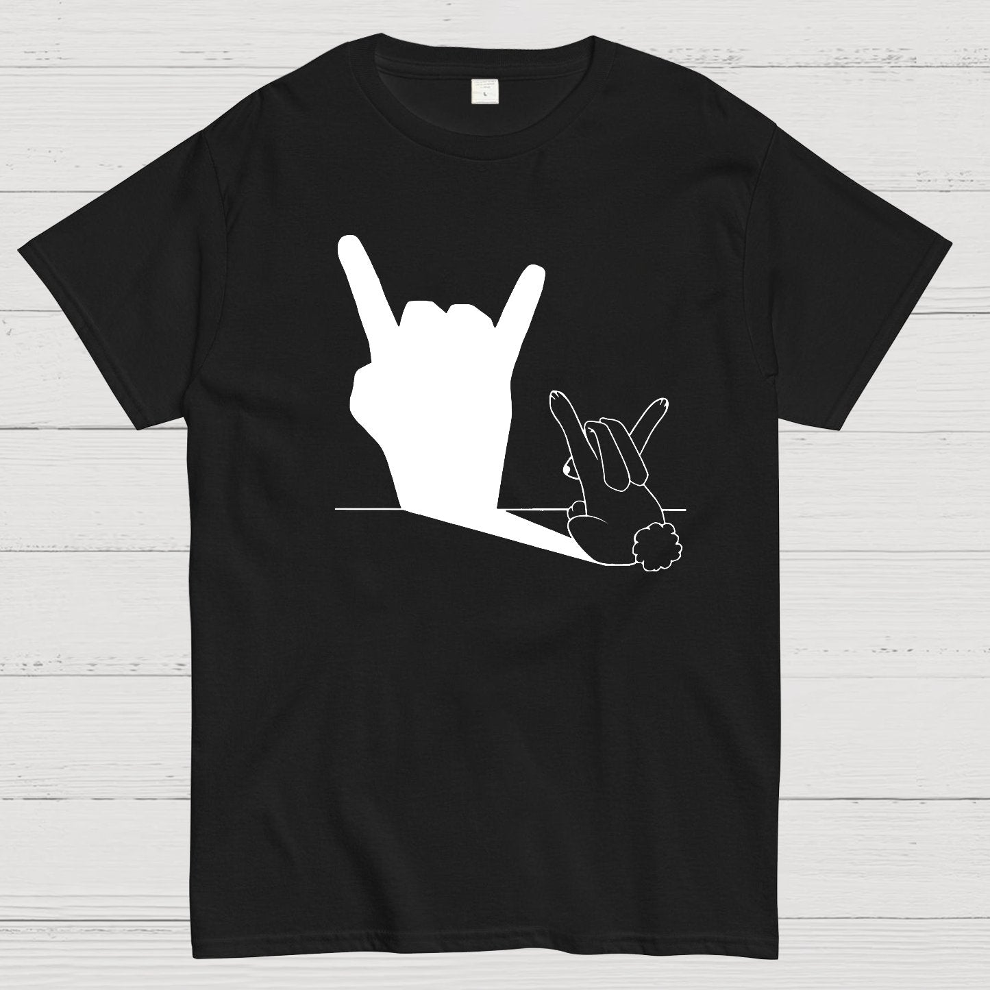 Rabbit Rock and Roll Hand Shadow Meme Style Unisex Gamer Movie Music T-Shirt