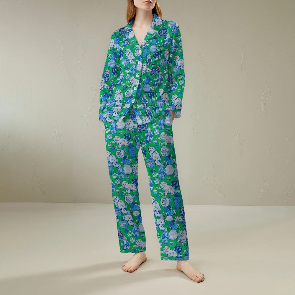 Cat Ceramic Art Pattern Geek Long Sleeve Pajama Set