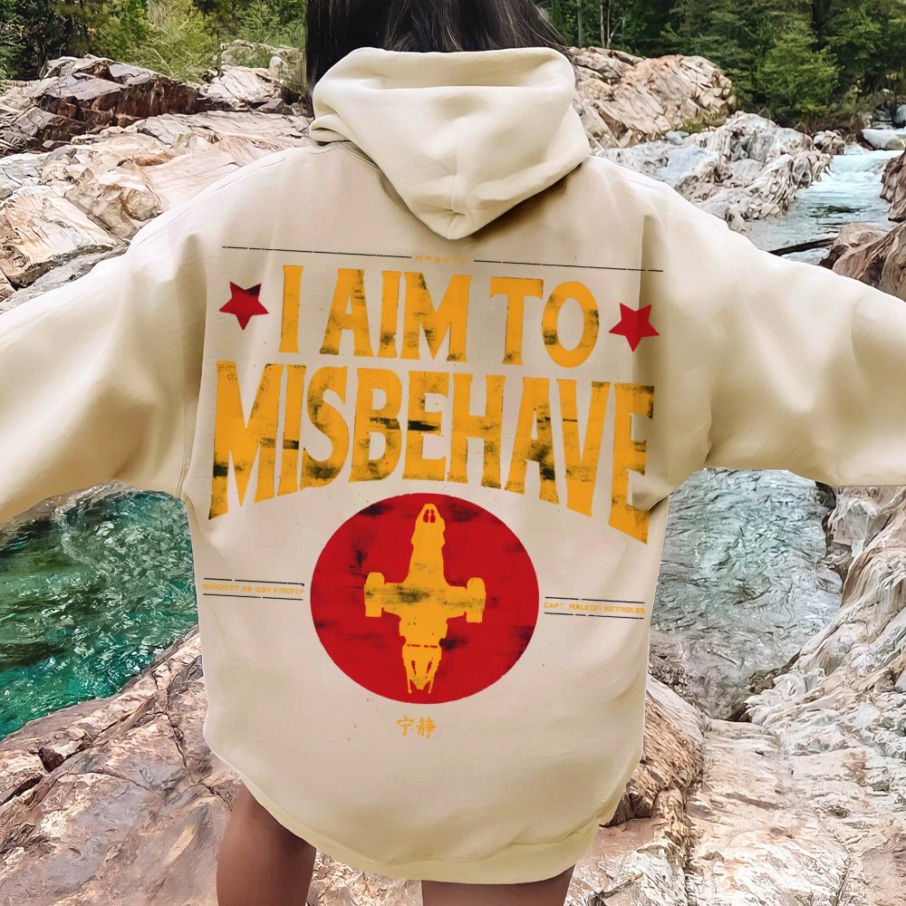 I Aim To Misbehave Geeky Printed Back Cotton Hoodie