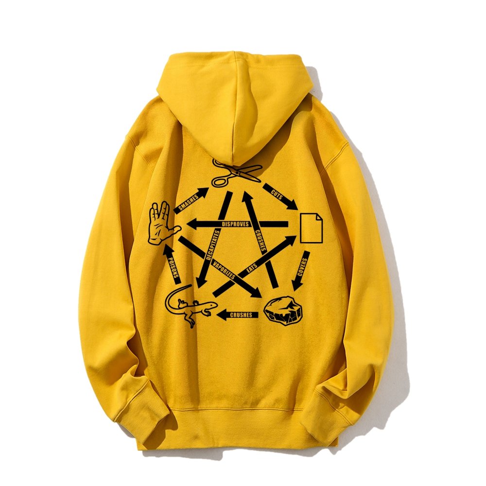 Rock Paper Scissors Spock Printed Back Unisex Cotton Hoodie