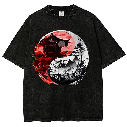 Temple Yin yang Vintage Distressed T-shirt