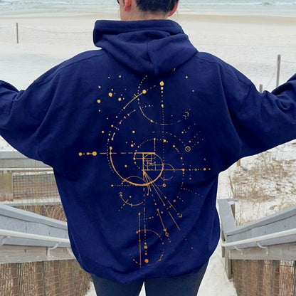 Distressed Fibonacci Printed Back Cotton Hoodie