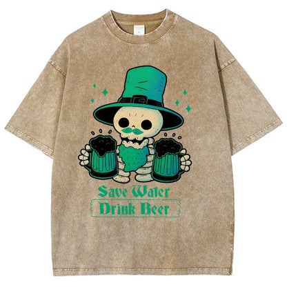Skeleton St Patrick drinks Beer Vintage Distressed T-shirt