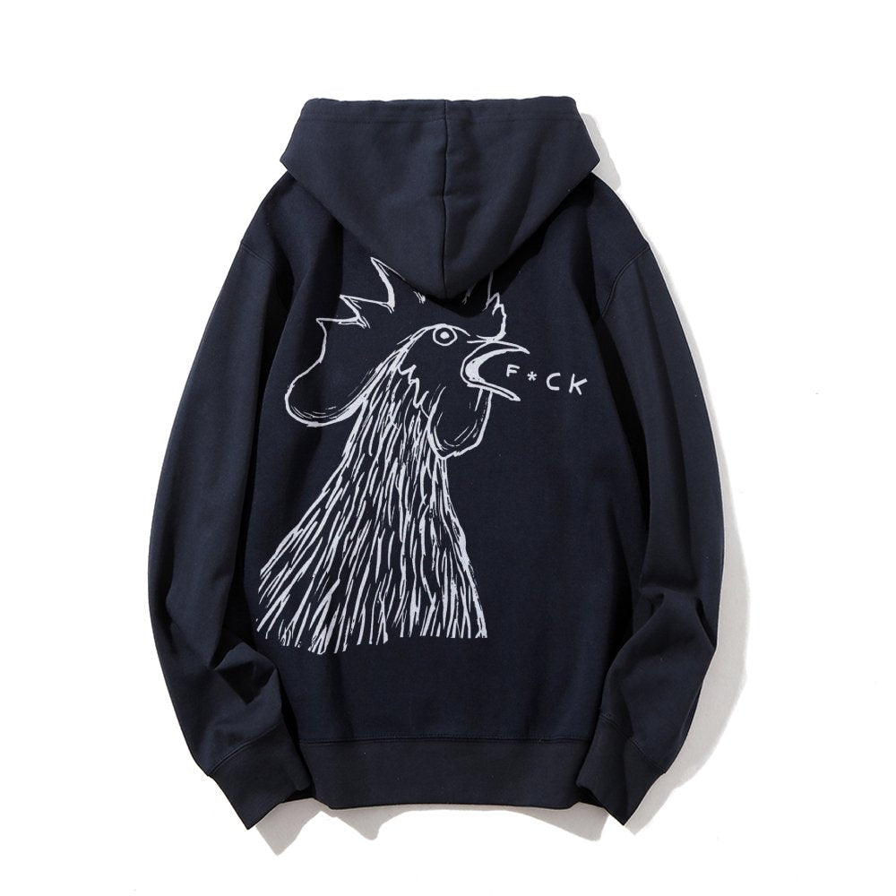 Funny Chicken  Printed Back Cotton Hoodie
