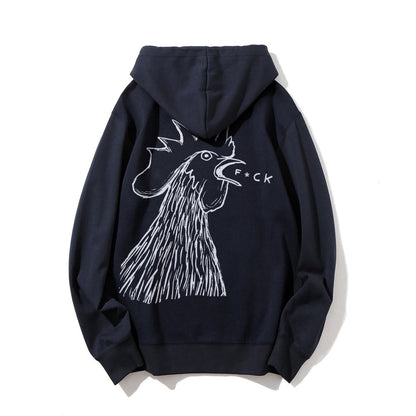 Funny Chicken  Printed Back Cotton Hoodie