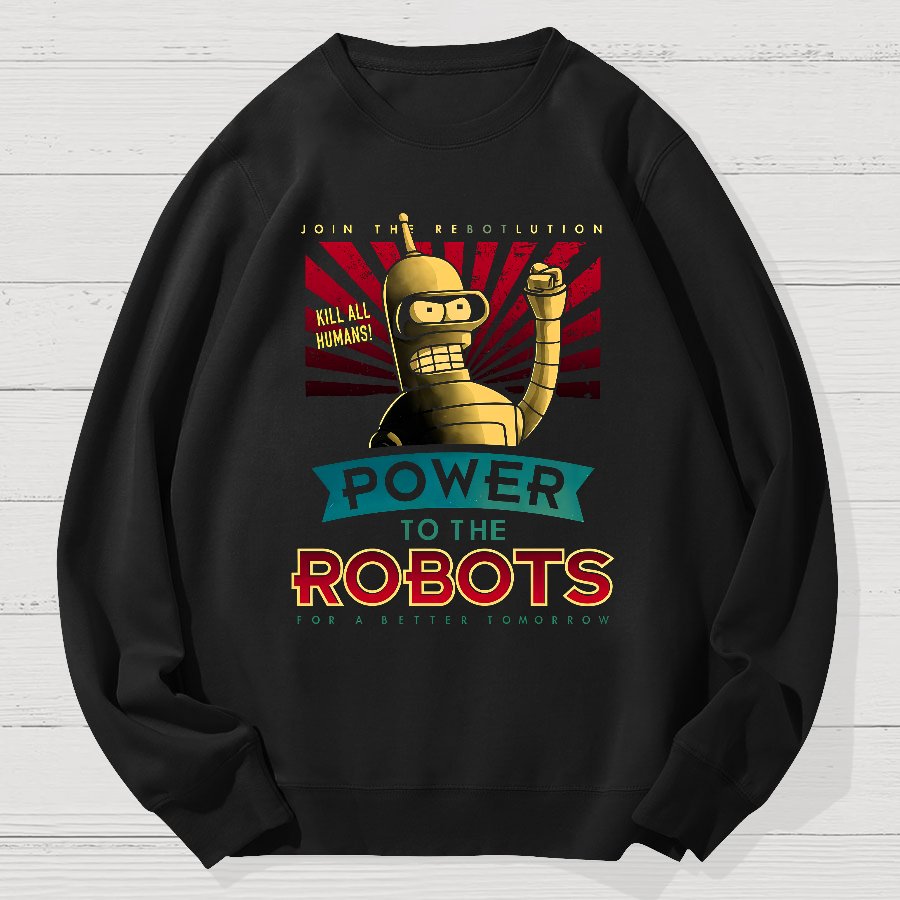 Power To The Robots Geek Cotton Sweatshirt