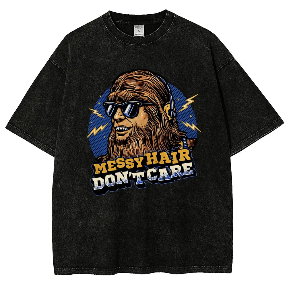 Messy Hair Don't Care Vintage Distressed T-shirt